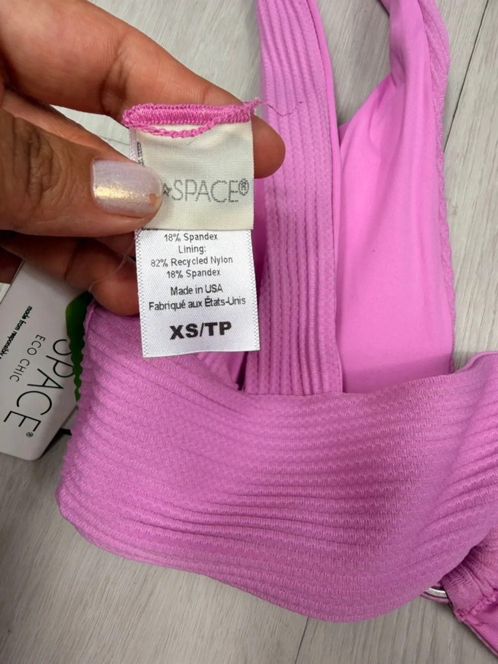 L*Space Pink Ribbed Ring Front Bikini Top XS Textured Made USA NWT